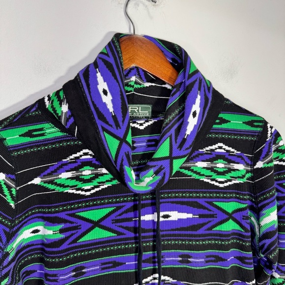 Ralph Lauren Active Thermal Cowl Neck Aztec Shirt Black Purple Green - Picture 3 of 10